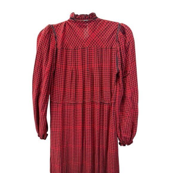 Faherty Sandia Red Black Gingham Maxi Dress Small Boho Cottagecore Fall Look - Picture 11 of 16